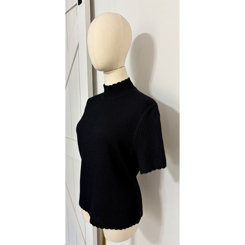 St. John Black Ribbed Short-Sleeve Mock Neck Top - Picture 3 of 9